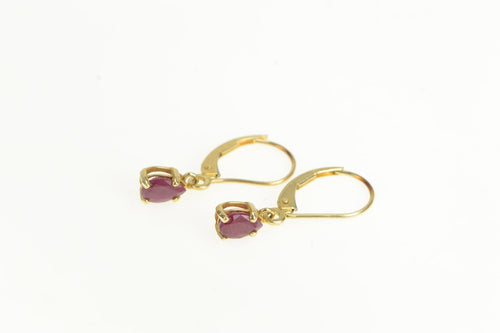14K Oval Natural Ruby Solitaire Dangle Lever Back Earrings Yellow Gold