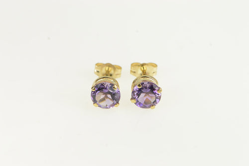 14K Round Amethyst Vintage Solitaire Stud Earrings Yellow Gold