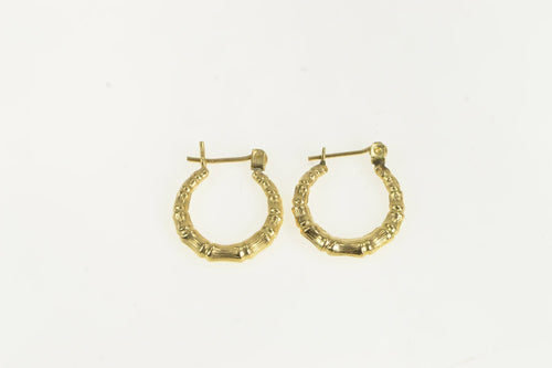 14K 17mm Bamboo Pattern Vintage Fashion Hoop Earrings Yellow Gold
