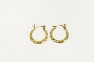 14K 17mm Bamboo Pattern Vintage Fashion Hoop Earrings Yellow Gold