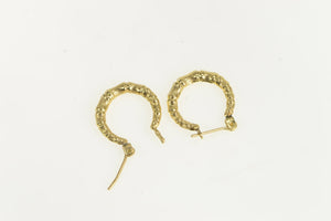 14K 17mm Bamboo Pattern Vintage Fashion Hoop Earrings Yellow Gold