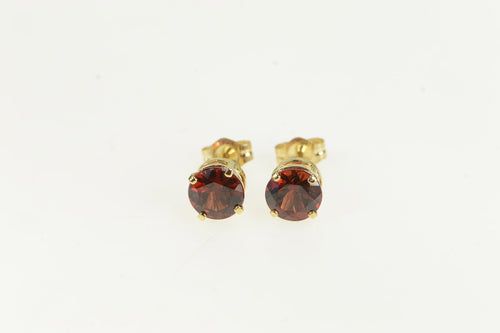 14K Round Garnet Vintage Solitaire Stud Earrings Yellow Gold