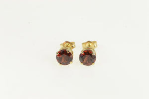 14K Round Garnet Vintage Solitaire Stud Earrings Yellow Gold