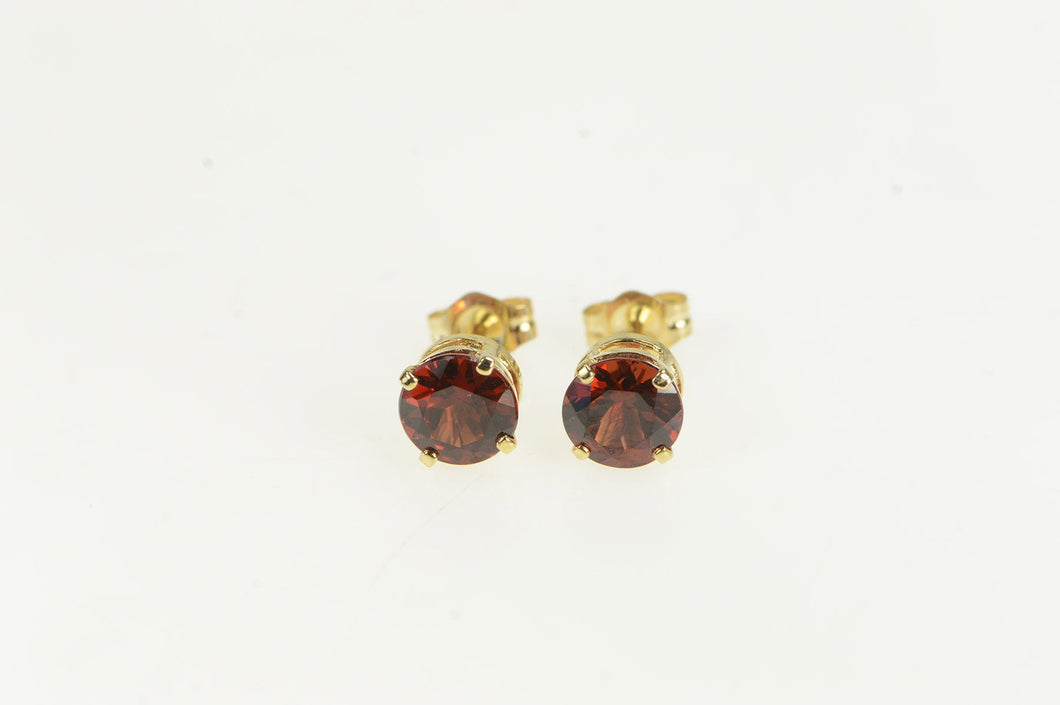 14K Round Garnet Vintage Solitaire Stud Earrings Yellow Gold