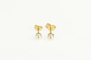 14K 3.7mm Pearl Classic Vintage Simple Stud Earrings Yellow Gold
