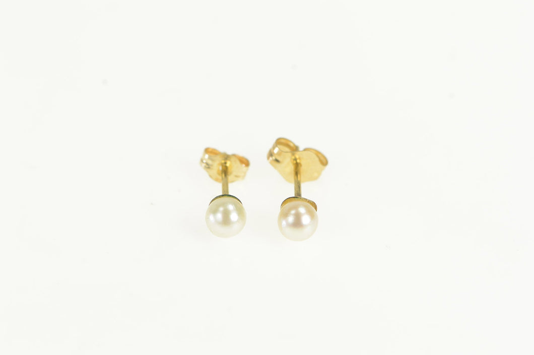 14K 3.7mm Pearl Classic Vintage Simple Stud Earrings Yellow Gold