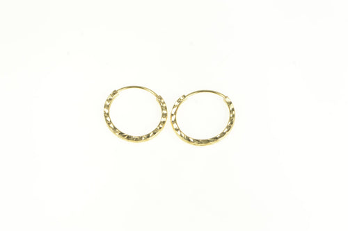 14K 14.9mm Squared Pattern Vintage Hoop Earrings Yellow Gold