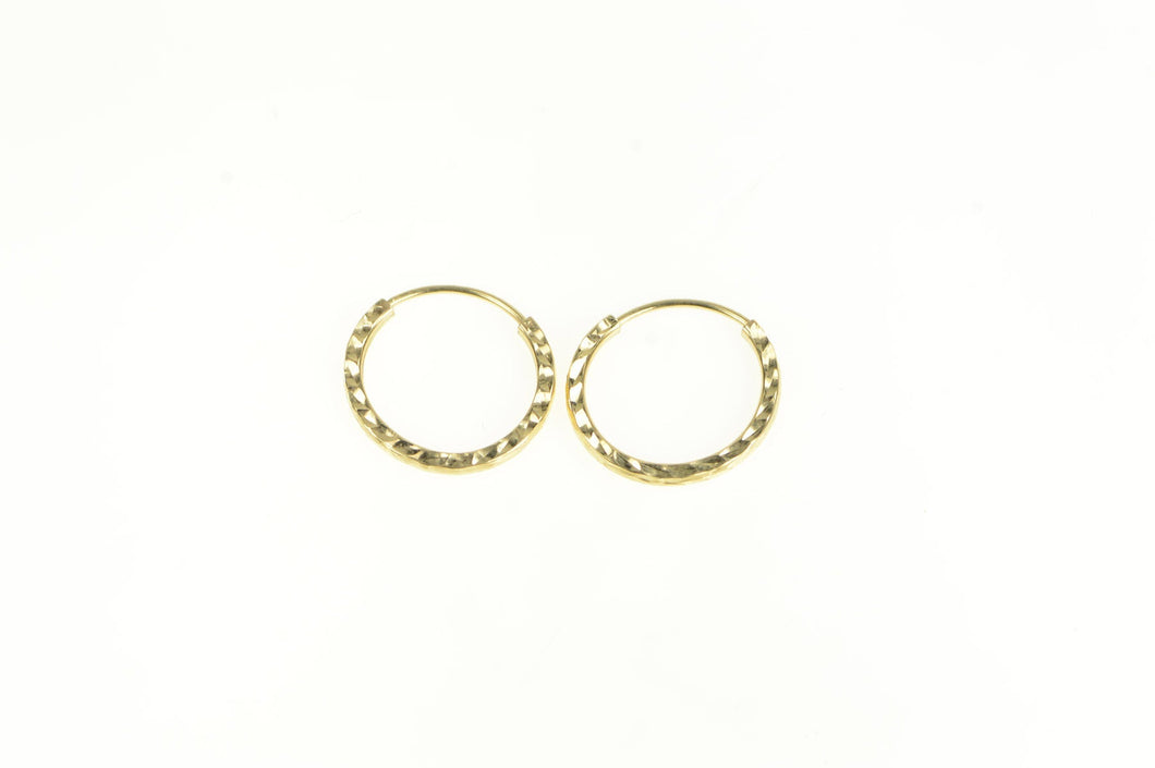 14K 14.9mm Squared Pattern Vintage Hoop Earrings Yellow Gold