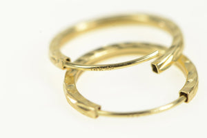 14K 14.9mm Squared Pattern Vintage Hoop Earrings Yellow Gold