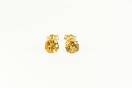 14K Round Citrine Solitaire Vintage Classic Stud Earrings Yellow Gold