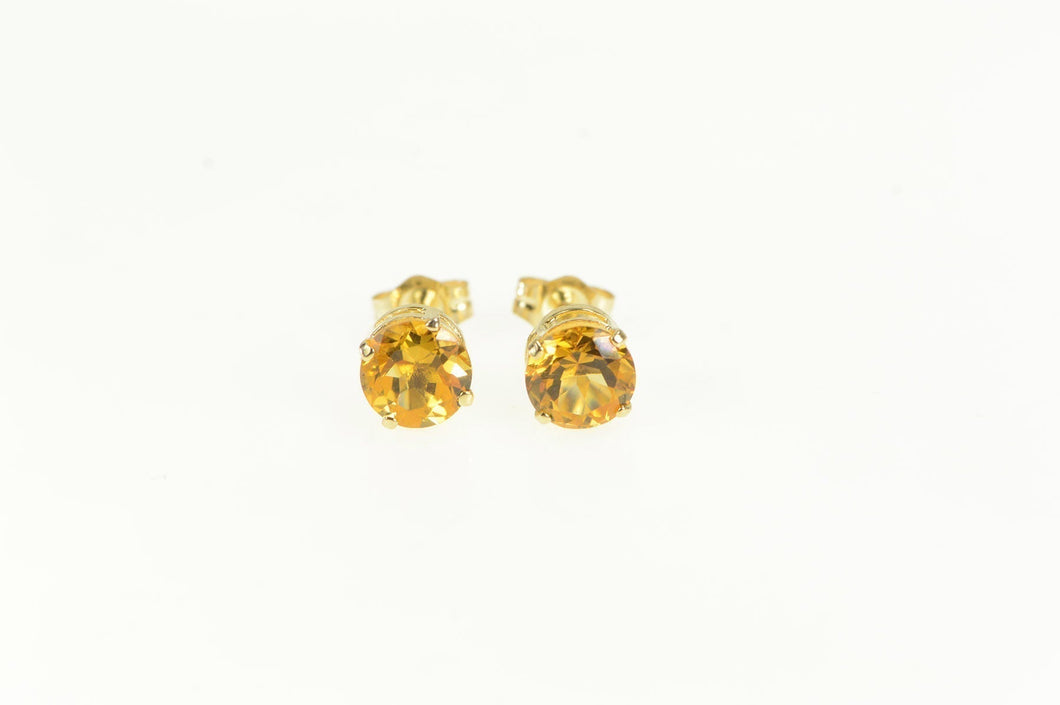 14K Round Citrine Solitaire Vintage Classic Stud Earrings Yellow Gold