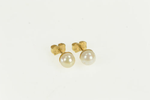 14K 5.4mm Pearl Vintage Classic Solitaire Simple Earrings Yellow Gold