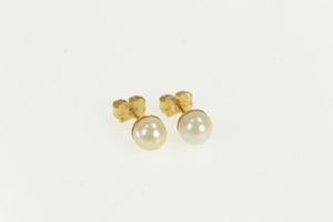 14K 5.4mm Pearl Vintage Classic Solitaire Simple Earrings Yellow Gold