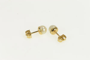 14K 5.4mm Pearl Vintage Classic Solitaire Simple Earrings Yellow Gold