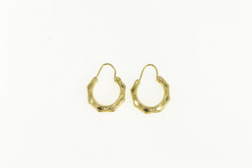 14K 13.7mm Geometric Ornate Vintage Hoop Earrings Yellow Gold