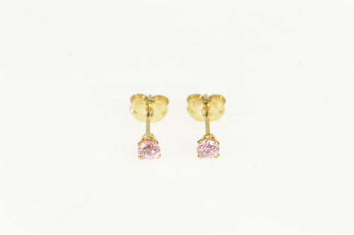 14K Pink Topaz Solitaire Vintage Classic Stud Earrings Yellow Gold
