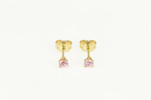14K Pink Topaz Solitaire Vintage Classic Stud Earrings Yellow Gold