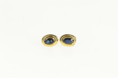 14K Oval Natural Sapphire Vintage Classic Stud Earrings Yellow Gold