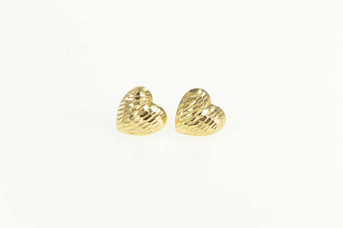 14K Diamond Cut Heart Love Valentine Stud Earrings Yellow Gold