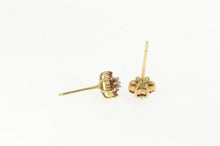 Load image into Gallery viewer, 14K Diamond Natural Ruby Flower Cluster Stud Earrings Yellow Gold