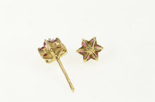 Load image into Gallery viewer, 14K Diamond Natural Ruby Flower Cluster Stud Earrings Yellow Gold