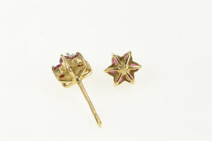 14K Diamond Natural Ruby Flower Cluster Stud Earrings Yellow Gold