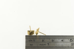 14K Square Vintage Geometric Curved Stud Earrings Yellow Gold