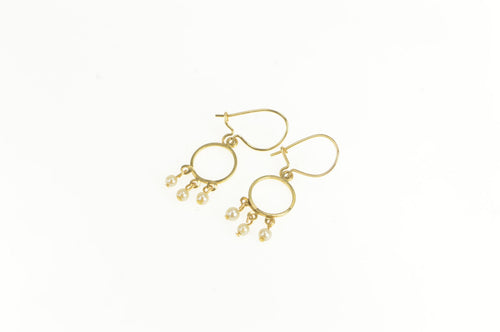14K Pearl Fringe Circle Dangle Vintage Earrings Yellow Gold