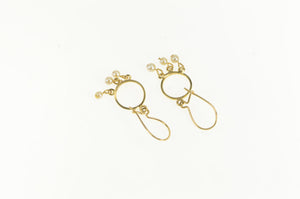 14K Pearl Fringe Circle Dangle Vintage Earrings Yellow Gold