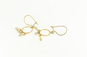 14K Pearl Fringe Circle Dangle Vintage Earrings Yellow Gold