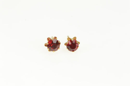 14K Round Sim. Garnet Ornate Scalloped Stud Earrings Yellow Gold