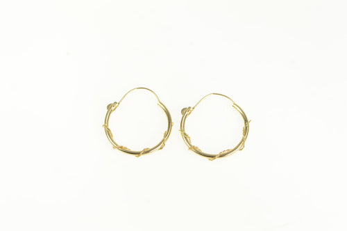 14K 16.0mm Vintage Rope Twist Pattern Hoop Earrings Yellow Gold
