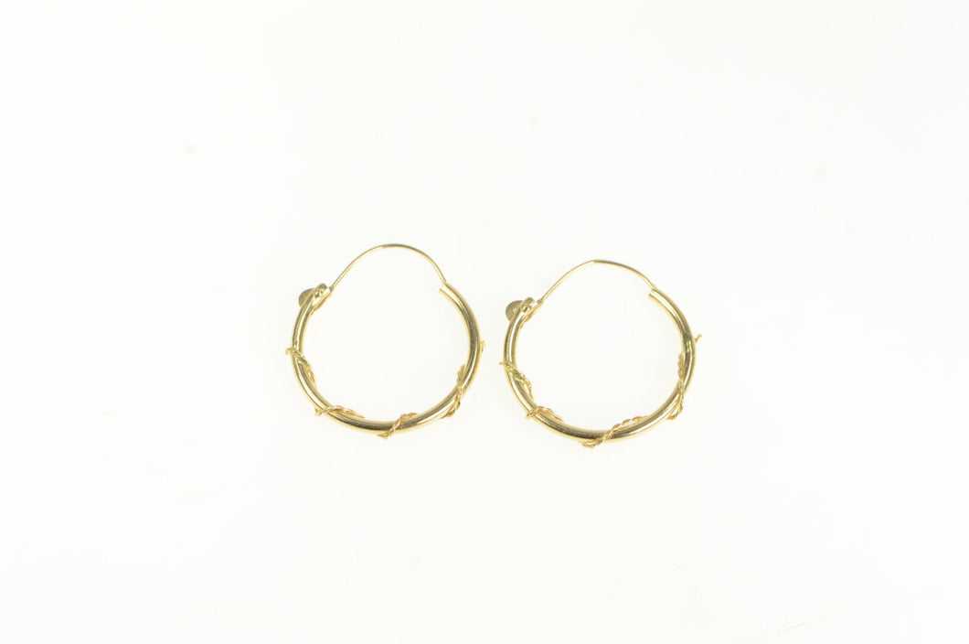 14K 16.0mm Vintage Rope Twist Pattern Hoop Earrings Yellow Gold