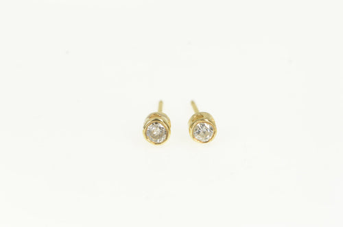 14K Diamond Solitaire Bezel Vintage Stud Earrings Yellow Gold