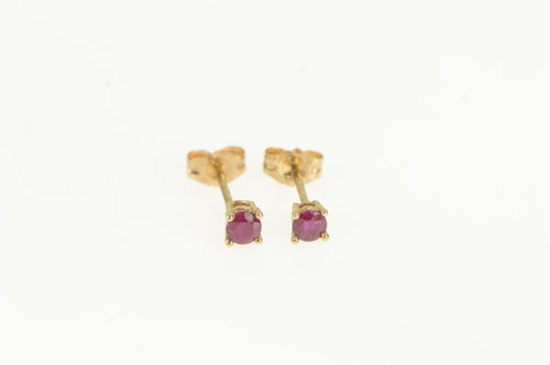 10K Round Natural Ruby Solitaire Vintage Stud Earrings Yellow Gold