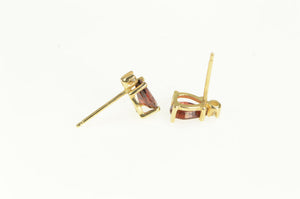 14K Pear Garnet Diamond Accent Vintage Stud Earrings Yellow Gold