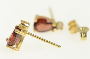 14K Pear Garnet Diamond Accent Vintage Stud Earrings Yellow Gold