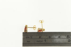 14K Pear Garnet Diamond Accent Vintage Stud Earrings Yellow Gold