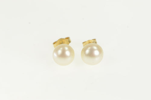14K 7.5mm Pearl Vintage Classic Statement Stud Earrings Yellow Gold