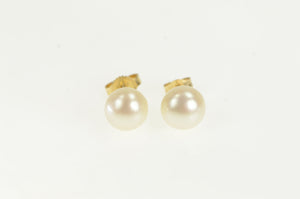 14K 7.5mm Pearl Vintage Classic Statement Stud Earrings Yellow Gold