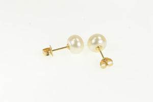 14K 7.5mm Pearl Vintage Classic Statement Stud Earrings Yellow Gold