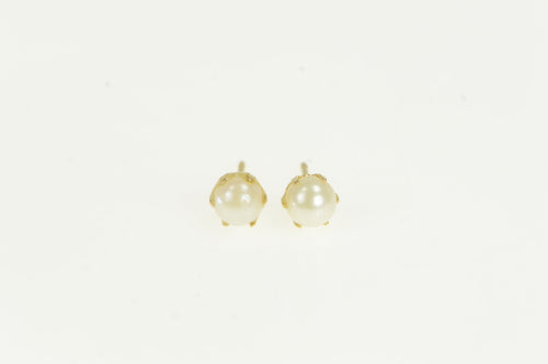 14K 5.2mm Pearl Classic Vintage Simple Stud Earrings Yellow Gold