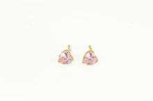 Load image into Gallery viewer, 14K Heart Pink Topaz Solitaire Vintage Love Stud Earrings Yellow Gold