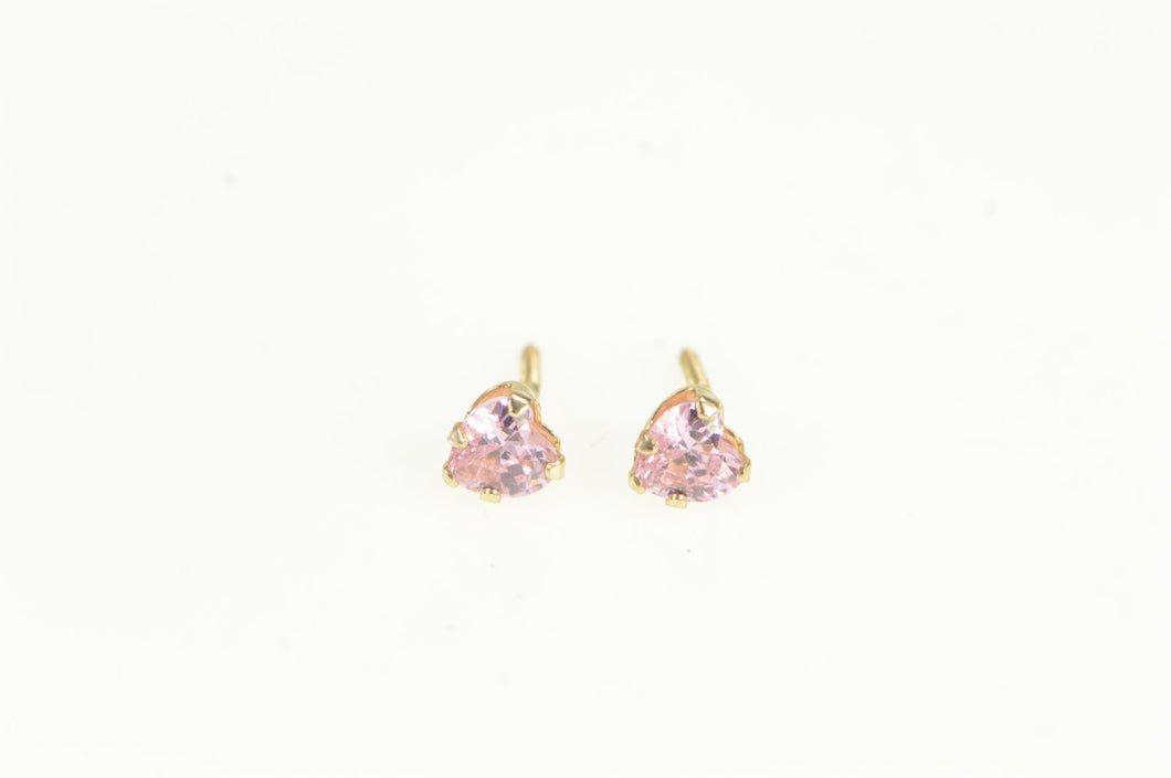 14K Heart Pink Topaz Solitaire Vintage Love Stud Earrings Yellow Gold