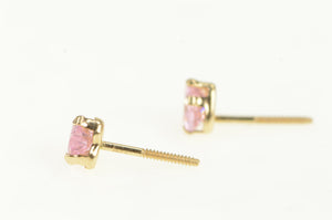14K Heart Pink Topaz Solitaire Vintage Love Stud Earrings Yellow Gold