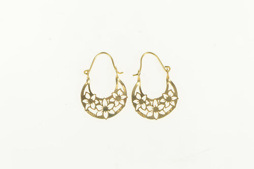 14K Ornate Flower Filigree Vintage Statement Earrings Yellow Gold