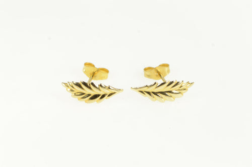 14K High Relief Curved Leaf Vintage Stud Earrings Yellow Gold