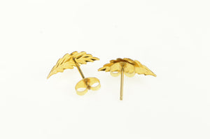 14K High Relief Curved Leaf Vintage Stud Earrings Yellow Gold