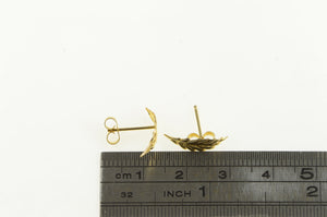 14K High Relief Curved Leaf Vintage Stud Earrings Yellow Gold
