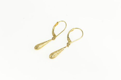 14K Diamond Cut Puffy Tear Drop Dangle Earrings Yellow Gold